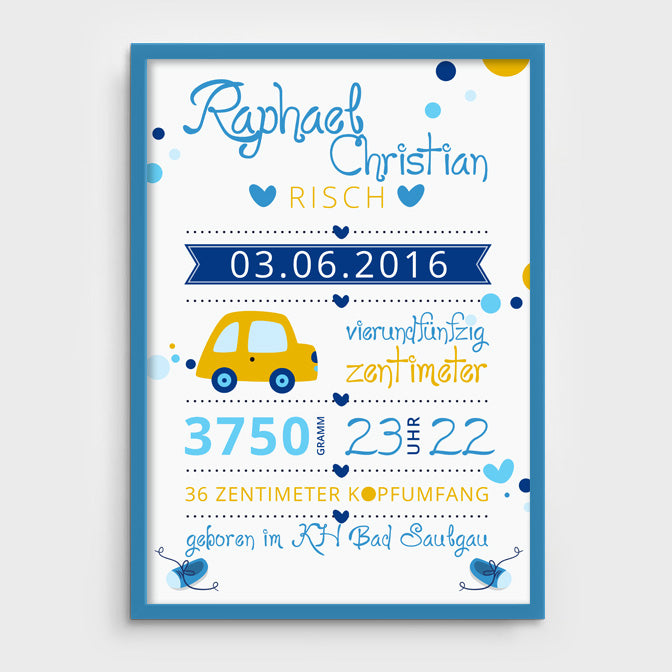 Stekora Design - Babydaten Poster Motiv Auto