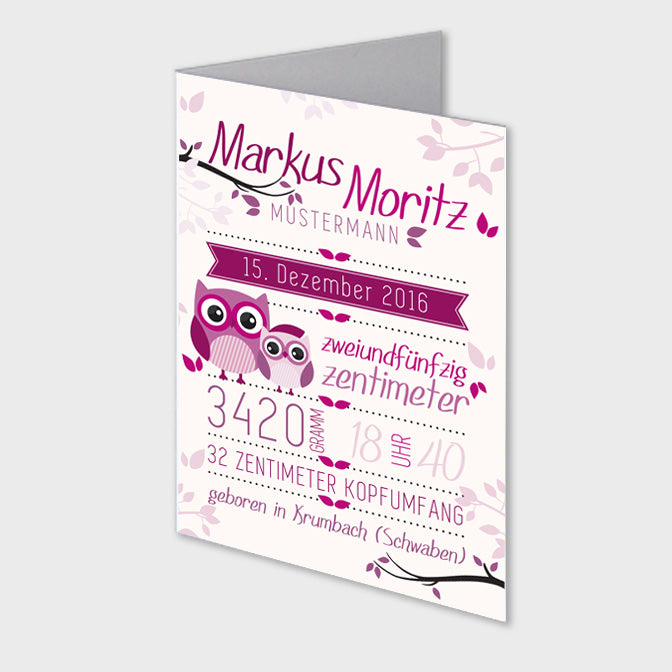 Stekora Design - Babydaten Karten SET Motiv Eule