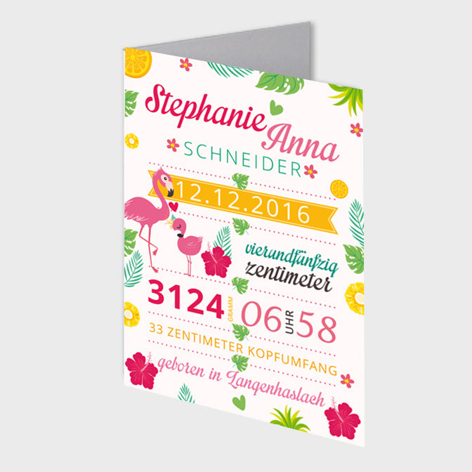 Stekora Design - Babydaten Karten SET Motiv Flamingo