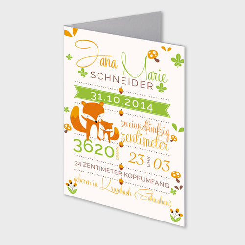 Stekora Design - Babydaten Karten SET Motiv Fuchs