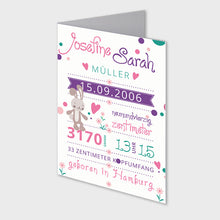 Laden Sie das Bild in den Galerie-Viewer, Stekora Design - Babydaten Karten SET Motiv Hase