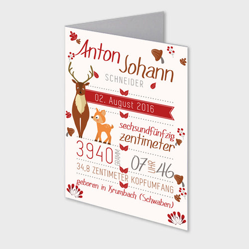 Stekora Design - Babydaten Karten SET Motiv Hirsch