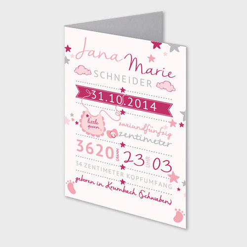 Stekora Design - Babydaten Karten SET Motiv Latz rosa