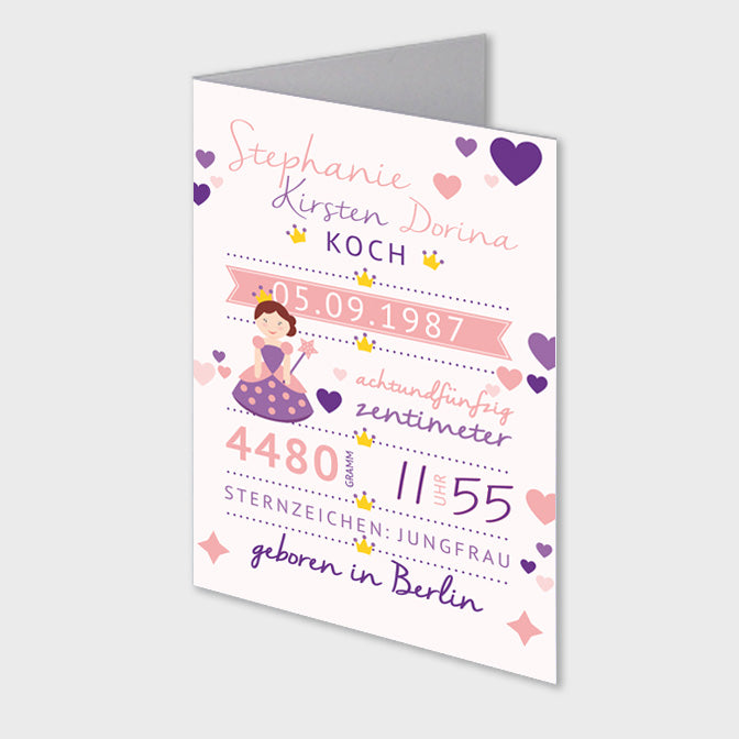 Stekora Design - Babydaten Karten SET Motiv Prinzessin