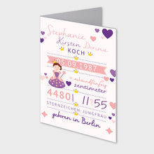 Laden Sie das Bild in den Galerie-Viewer, Stekora Design - Babydaten Karten SET Motiv Prinzessin