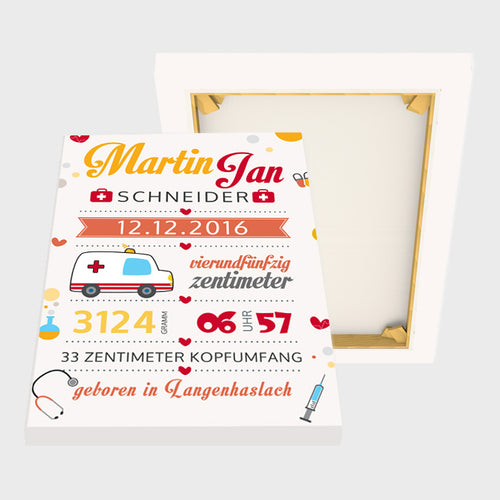 Stekora Design - Babydaten Leinwand Motiv Krankenwagen