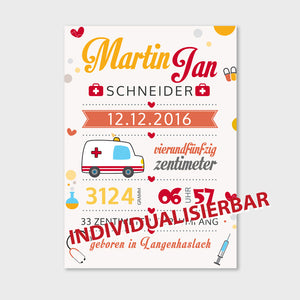 Stekora Design - Babydaten Poster Motiv Krankenwagen