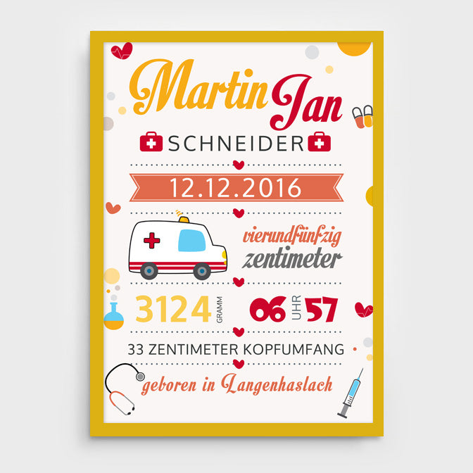 Stekora Design - Babydaten Poster Motiv Krankenwagen