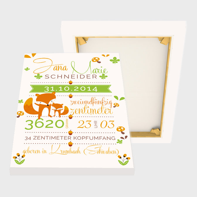 Stekora Design - Babydaten Leinwand Motiv Fuchs