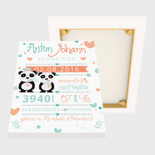 Laden Sie das Bild in den Galerie-Viewer, Stekora Design - Babydaten Leinwand Motiv Panda