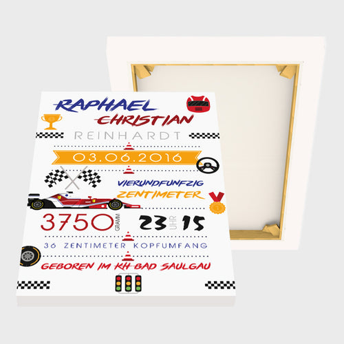 Stekora Design - Babydaten Leinwand Motiv Rennwagen
