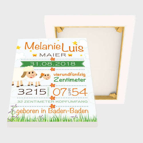 Stekora Design - Babydaten Leinwand Motiv Schaf