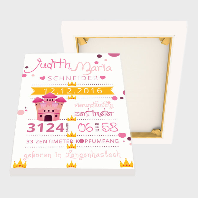 Stekora Design - Babydaten Leinwand Motiv Schloss