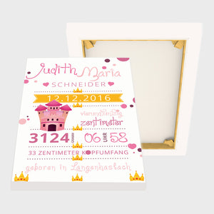 Stekora Design - Babydaten Leinwand Motiv Schloss