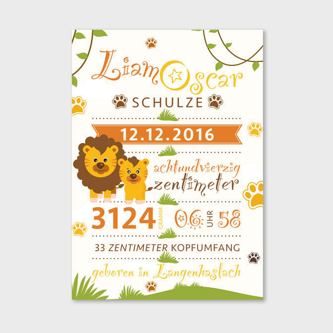 Stekora Design - Babydaten Hardcover Notizbuch 64 Seiten Motiv Löwe