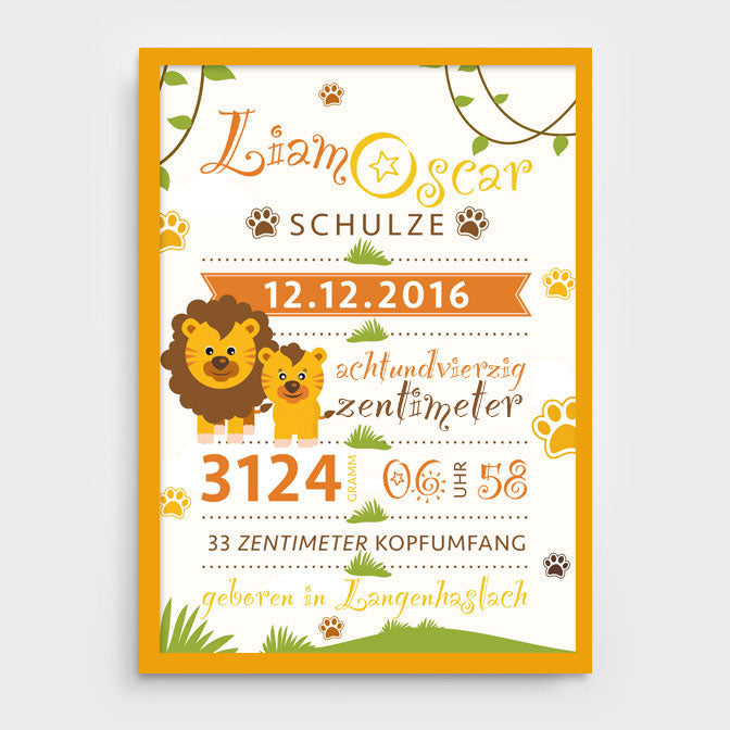 Stekora Design - Babydaten Poster Motiv Löwe