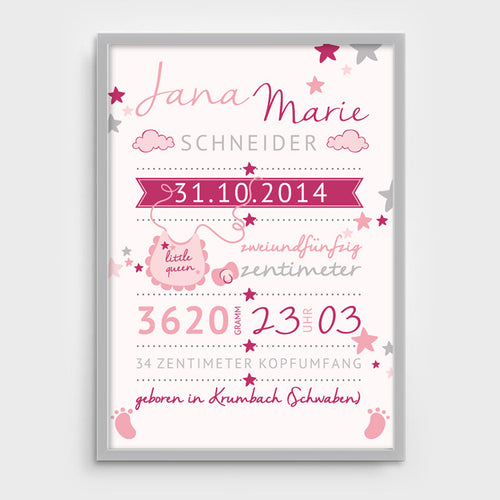 Stekora Design - Babydaten Poster Motiv Latz rosa
