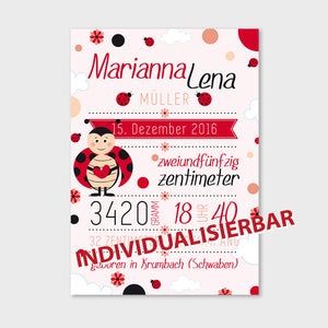 Stekora Design - Babydaten Poster Motiv Marienkäfer