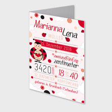 Laden Sie das Bild in den Galerie-Viewer, Stekora Design - Babydaten Karten SET Motiv Marienkäfer