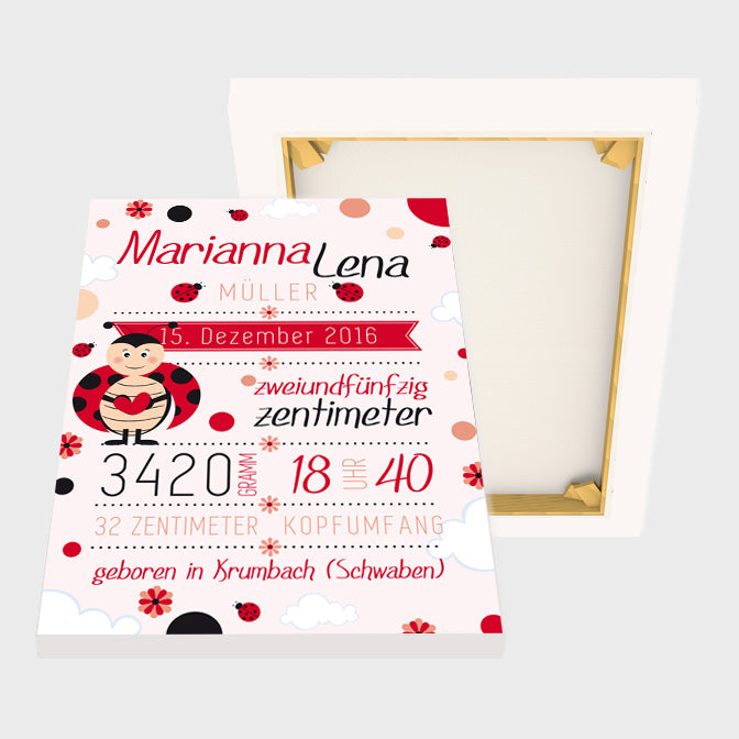 Stekora Design - Babydaten Leinwand Motiv Marienkäfer