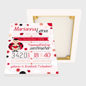 Stekora Design - Babydaten Leinwand Motiv Marienkäfer