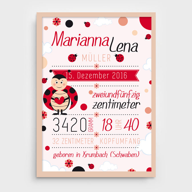 Stekora Design - Babydaten Poster Motiv Marienkäfer