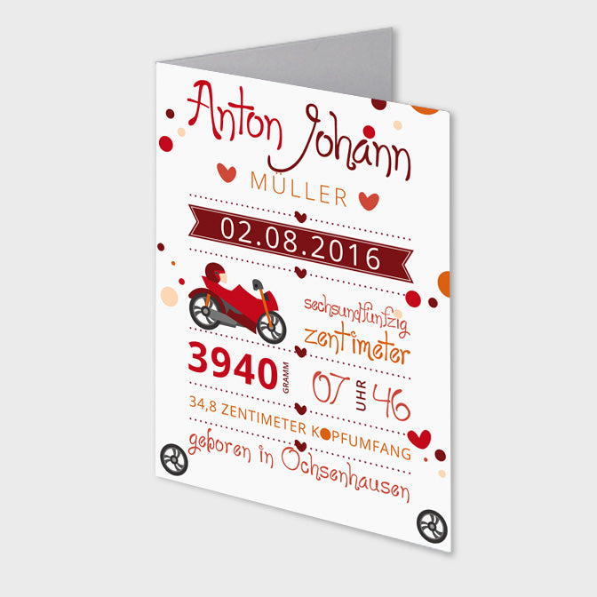 Stekora Design - Babydaten Karten SET Motiv Motorrad