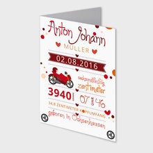Laden Sie das Bild in den Galerie-Viewer, Stekora Design - Babydaten Karten SET Motiv Motorrad