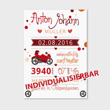 Laden Sie das Bild in den Galerie-Viewer, Stekora Design - Babydaten Karten SET Motiv Motorrad
