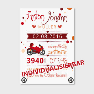 Stekora Design - Babydaten Karten SET Motiv Motorrad