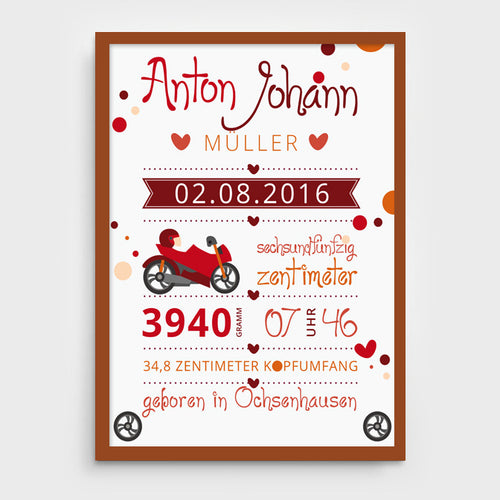 Stekora Design - Babydaten Poster Motiv Motorrad