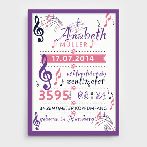 Stekora Design - Babydaten Poster Motiv Noten