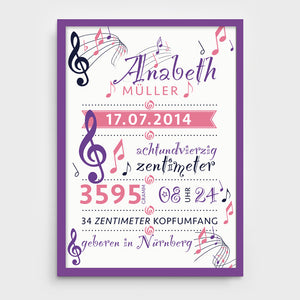 Stekora Design - Babydaten Poster Motiv Noten