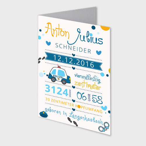 Stekora Design - Babydaten Karten SET Motiv Polizei