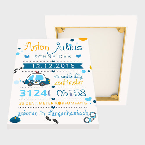 Stekora Design - Babydaten Leinwand Motiv Polizei