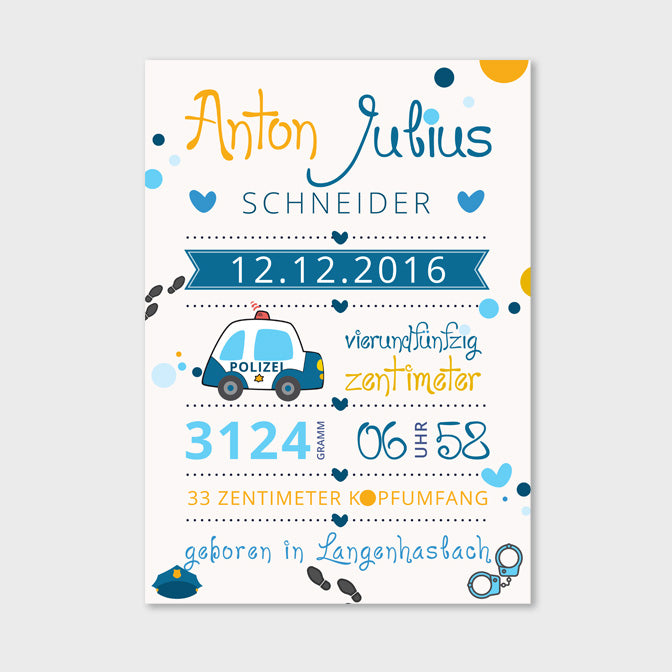 Stekora Design - Babydaten Hardcover Notizbuch 64 Seiten Motiv Polizei