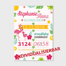 Laden Sie das Bild in den Galerie-Viewer, Stekora Design - Babydaten Poster Motiv Flamingo