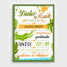 Laden Sie das Bild in den Galerie-Viewer, Stekora Design - Babydaten Poster Motiv Krokodil