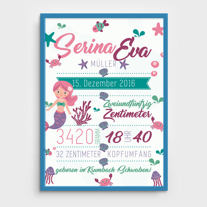 Stekora Design - Babydaten Poster Motiv Meerjungfrau