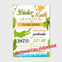 Laden Sie das Bild in den Galerie-Viewer, Stekora Design - Babydaten Poster Motiv Krokodil