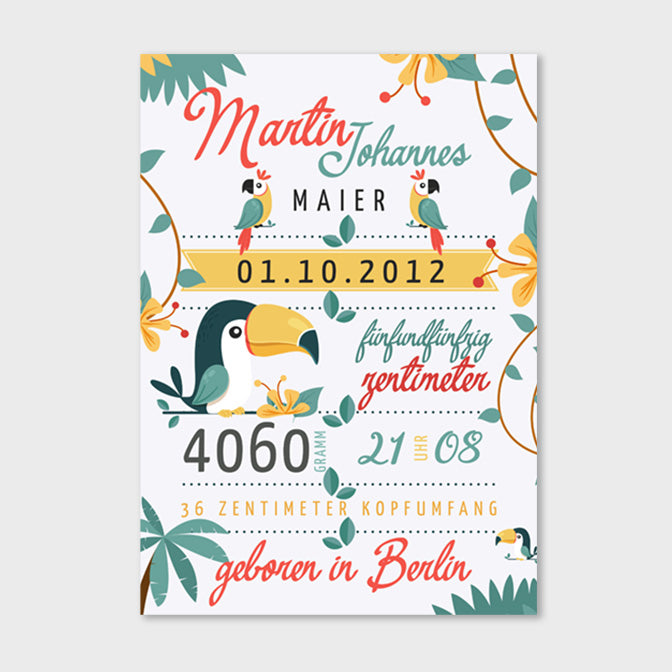 Stekora Design - Babydaten Hardcover Notizbuch 64 Seiten Motiv Papagei Tukan