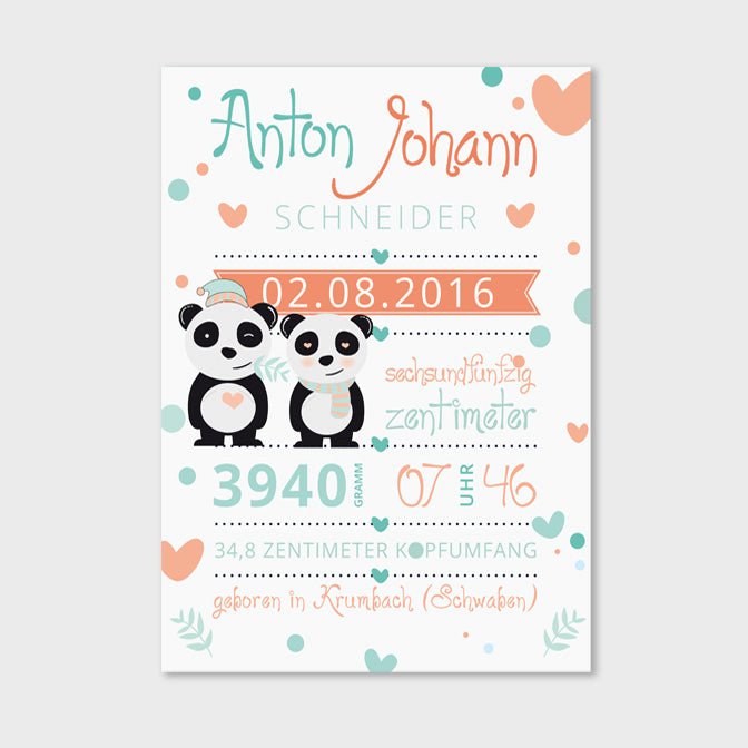 Stekora Design - Babydaten Hardcover Notizbuch 64 Seiten Motiv Panda