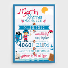 Laden Sie das Bild in den Galerie-Viewer, Stekora Design - Babydaten Poster Motiv Pirat