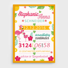 Laden Sie das Bild in den Galerie-Viewer, Stekora Design - Babydaten Poster Motiv Flamingo