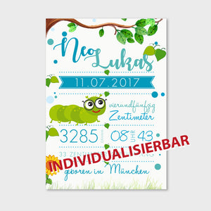 Stekora Design - Babydaten Poster Motiv Raupe