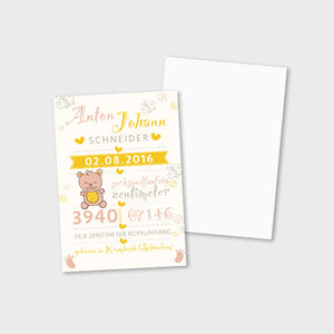 Stekora Design - Babydaten Karten SET Motiv Teddy