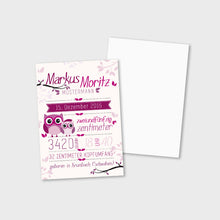 Laden Sie das Bild in den Galerie-Viewer, Stekora Design - Babydaten Karten SET Motiv Eule