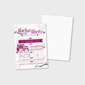 Stekora Design - Babydaten Karten SET Motiv Eule