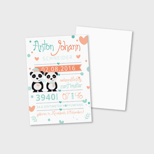 Stekora Design - Babydaten Karten SET Motiv Panda