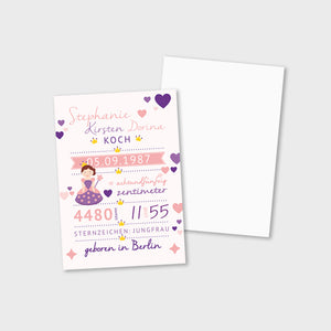 Stekora Design - Babydaten Karten SET Motiv Prinzessin